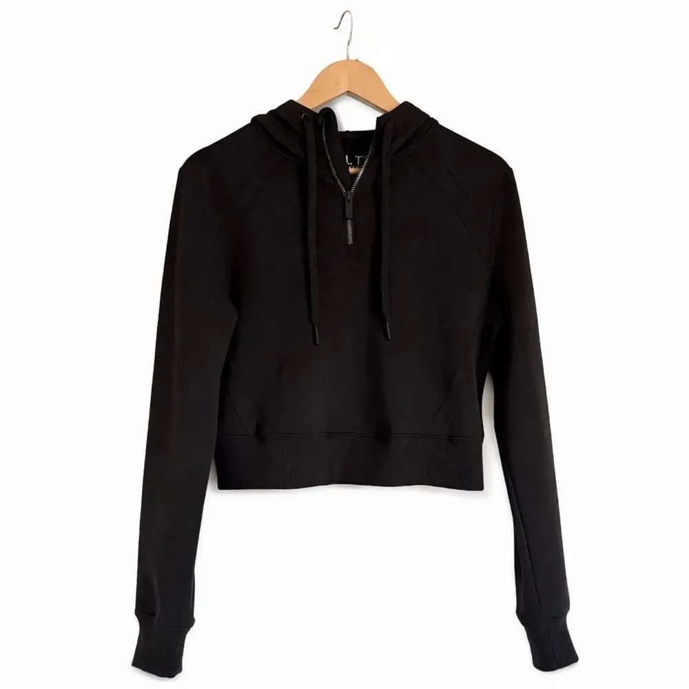 BYLT Basics Women’s Opal Black Half Zip Cropped Hoodie Lightweight Size Small